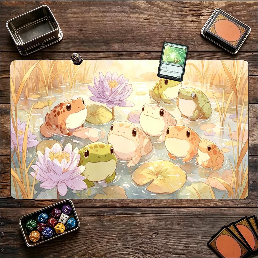 Desk Setup Natural - Kurbağa Lotus Göleti Kawaii Doğa Sanatı