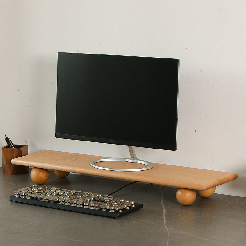 Desk Setup Natural - Doğal Ahşap Masaüstü Yükseltici Çift Monitör