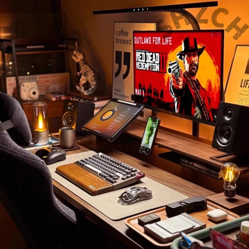 Desk Setup For Laptop And Monitor - Ergonomik Masa Kurulumu için Modüler Ceviz