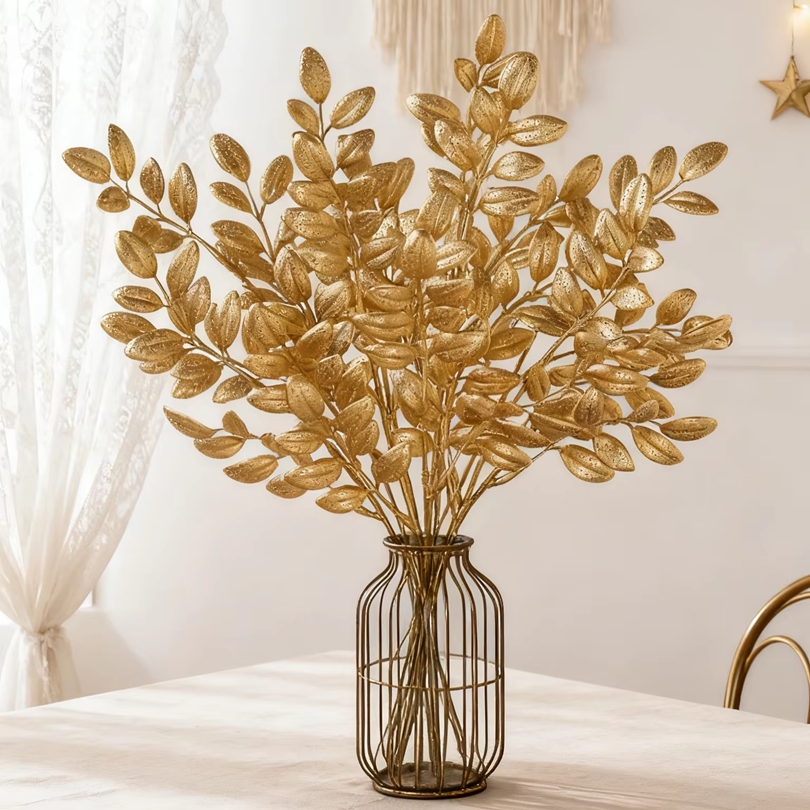 Desk Setup Plants - 10 adet yapay bitkiler altın yapraklar