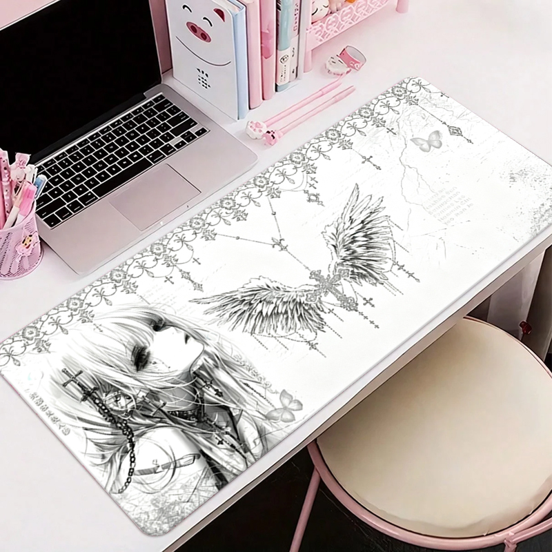 Desk Setup White - Deri Mousepad Siyah Beyaz Anime Estetik