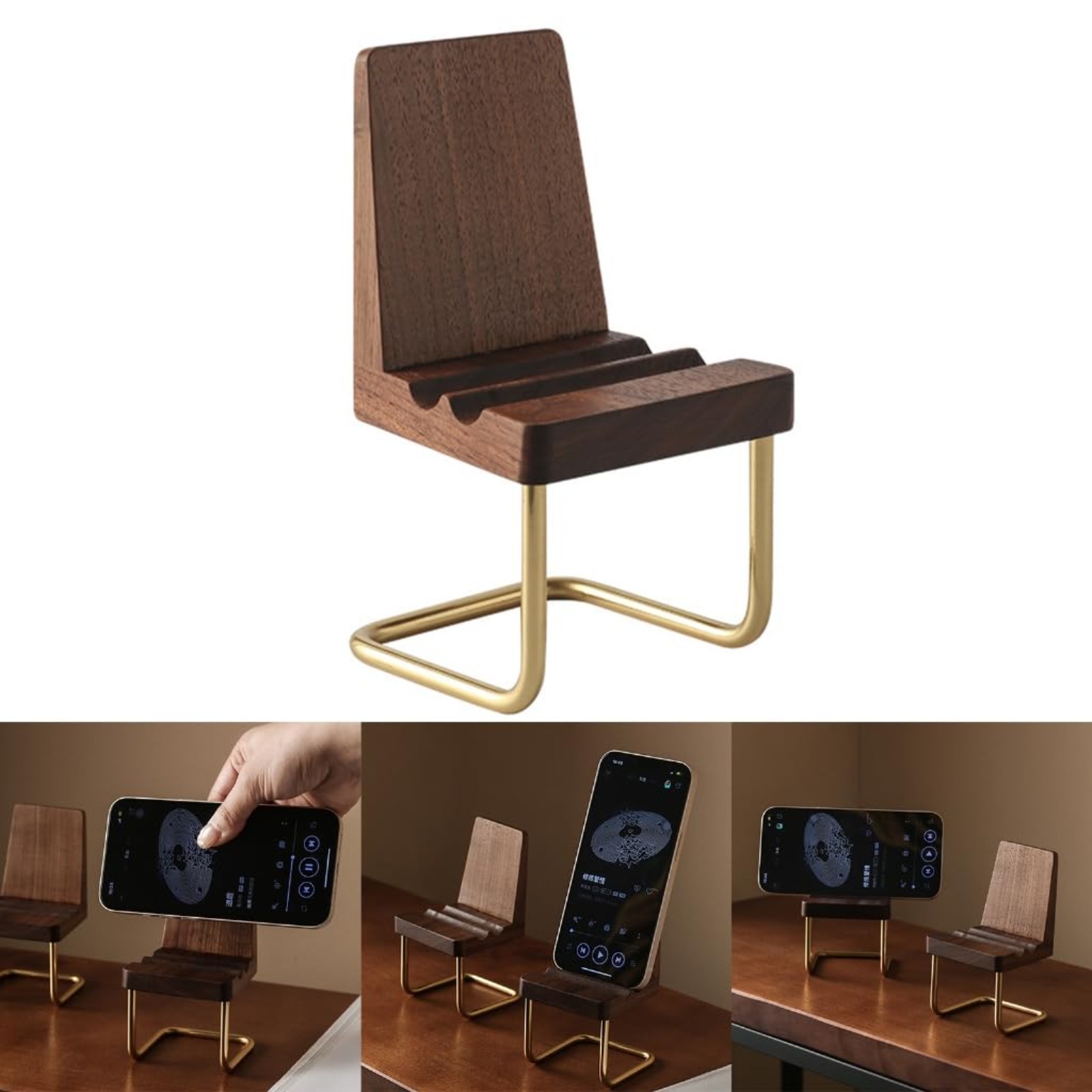 Desk Setup Natural - Ahşap Telefon Standı Ceviz Masa Düzenleyici